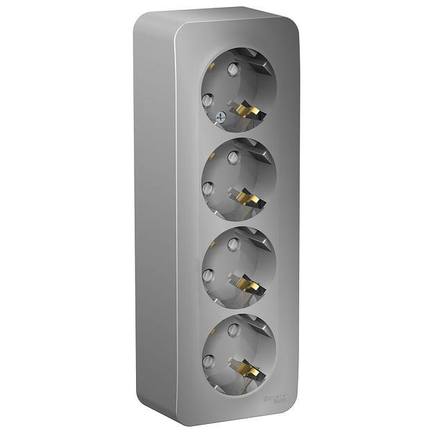 Systeme electric BLNRA011413 BLANCA О/У РОЗЕТКА 4-я с заземл. со шторк. ИЗОЛ.ПЛ.,16А, 250В, АЛЮМИНИЙ фото 2
