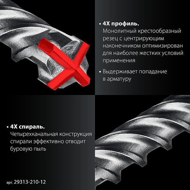 ЗУБР ПРОФИ-4Х 12x210 мм, SDS-plus бур (29313-210-12) фото 5