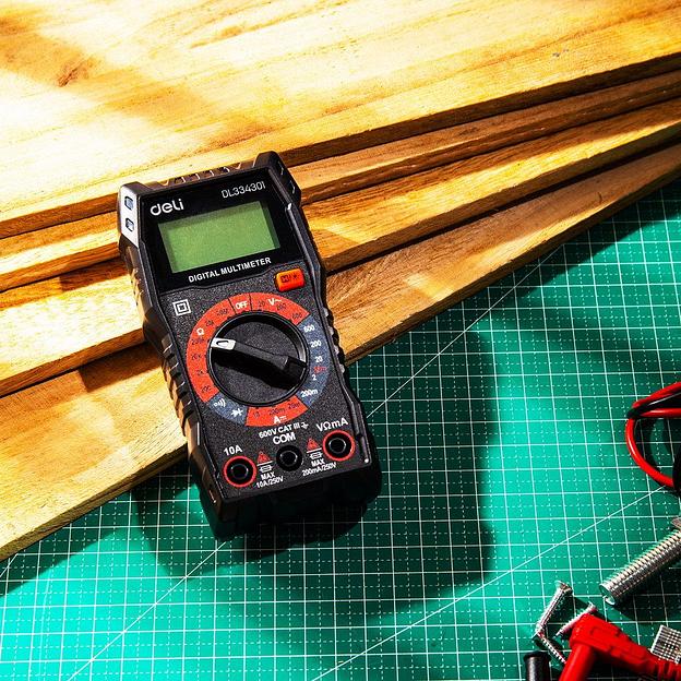 Измерительный и разметочный инструмент Deli Многофункциональный цифровой мультиметр Deli DL334301 напряж. 0,2-600В, сила тока 0,02-10А, сопр. 0,0002-20 МОм, ЖК-дисплей фото 7