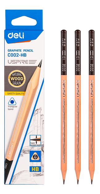 Карандаш чернографит. Deli EC002-HB Uspire HB трехгран. липа ластик коробка картонная (12шт) фото 8