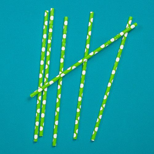 Трубочки кокт. 0,6*23 см. 25 шт/уп. бумажные, с изгибом, зеленые с белыми шарами /1/40/ фото 1