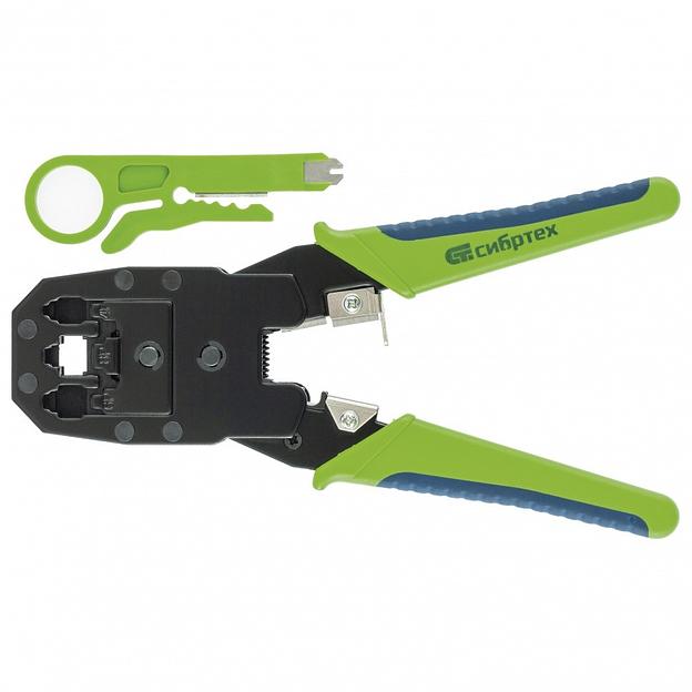 СИБРТЕХ Клещи для обжима телефонных и компьютерных клемм 4P, 6P, 8P, функция обрезания проводов [17733] фото 1