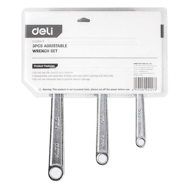 Ключи Deli Набор из 3-х разводных гаечных ключей Deli DL006A-3 (150/200/250 мм) фото 3