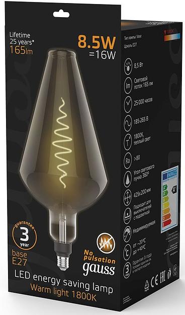 Лампа филам. Gauss Filament Vase 8.5Вт цок.:E27 свеча 220B 1800K св.свеч.бел.теп. (упак.:1шт) (180802005) фото 4