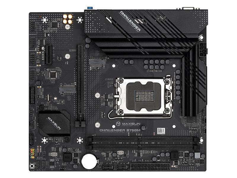 Материнская плата MAXSUN Challenger B760M-F, Socket1700, mATX, Retail, 2xDDR4, PCIe4.0, 1xM.2, GLAN, 6xUSB2, 4xUSB3, CPU TDP 65Вт, VGA, HDMI (MSCH-B760M-F) фото 1
