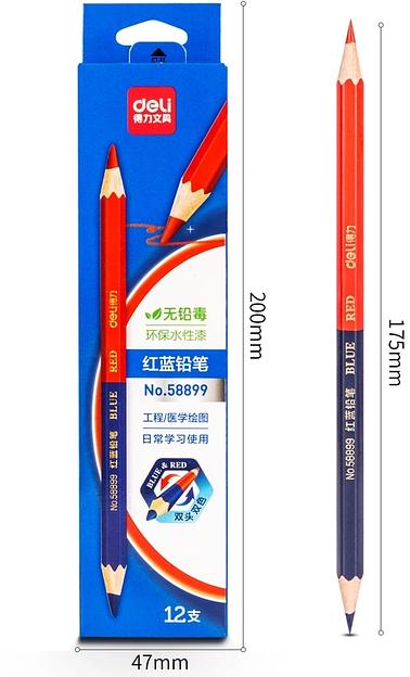 Карандаши цв. Deli 58899 двухцвет. 2.4мм шестигран. красный/синий 2цв. карт.уп. (5шт) фото 2