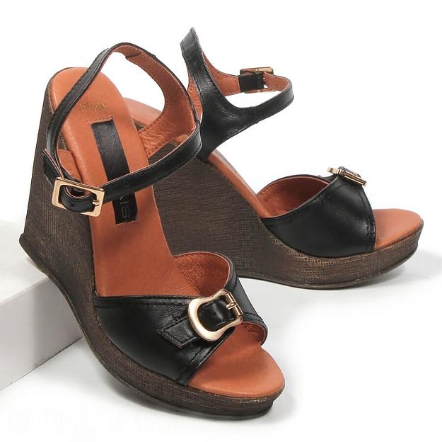 Босоножки женские из натуральной кожи на танкетке р-р.34, арт.МТ444 чёрный ОПТ фото 3