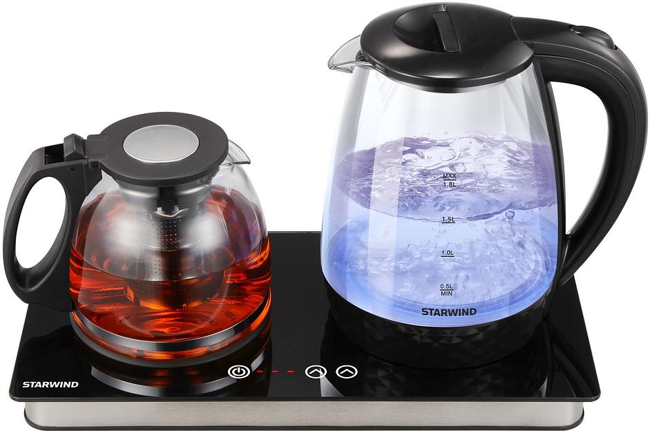 Чайник электрический Starwind SKG4044 1.8л. 1800Вт черный/серебристый корпус: стекло фото 2