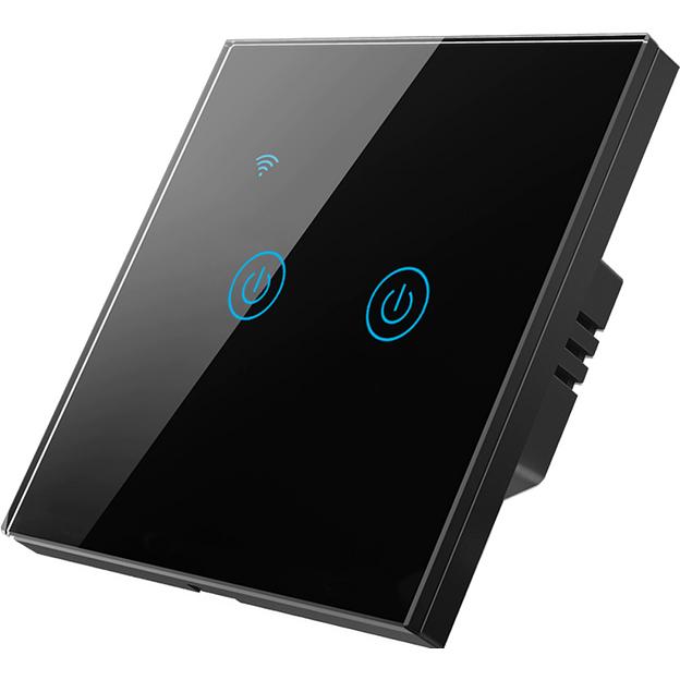 Умный выключатель сенсорный Roximo SWSEN01-2B двухкнопочный, чёрный ОПТ фото 1