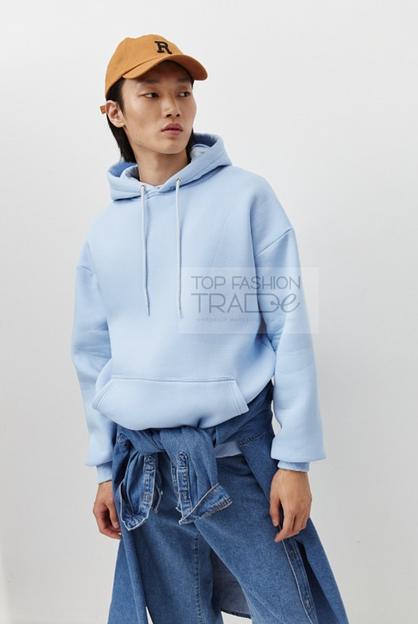 Худи мужское с начёсом оверсайз с капюшоном нежно-голубой HUD03-10 фото 2