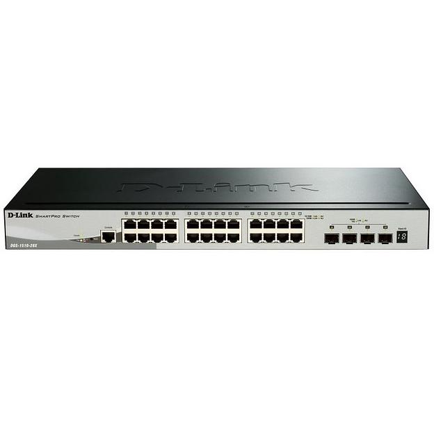 Коммутатор D-Link DGS-1510-28X/A1A, PROJ L2+ Smart Switch with 24 10/100/1000Base-T ports and 4 10GBase-X SFP+ ports.16K Mac address, 802.3x Flow Control, 802.3ad Link Aggregation, 802.1Q VLAN, Traffic Segmenta (DGS-1510-28X/A1A) фото 2