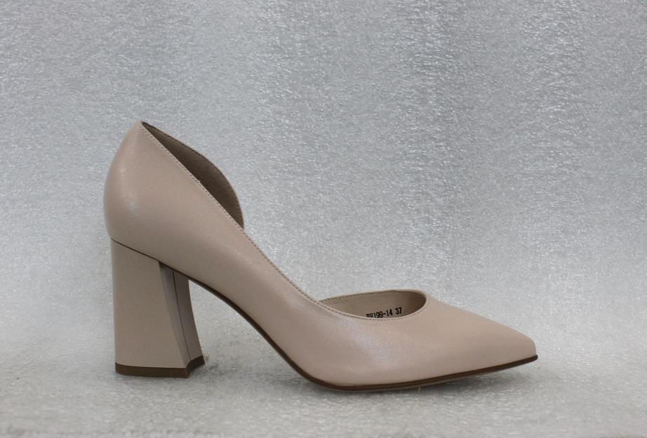 Туфли женские, бежевые, натуральная кожа, каблук 8 см. фото 1
