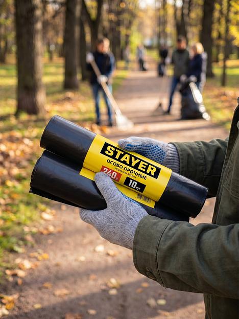 Stayer HEAVY DUTY, 240 л, 10 шт, черные, особопрочные, строительные мусорные мешки (39157-240) фото 5