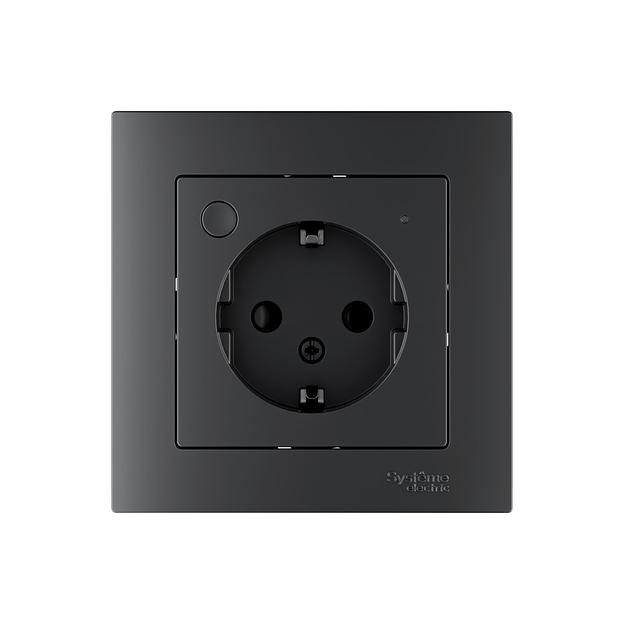 ATLASDESIGN SMART РОЗЕТКА с заземл., со шт., Zigbee, L+N, 16А, мех., КАРБОН фото 2