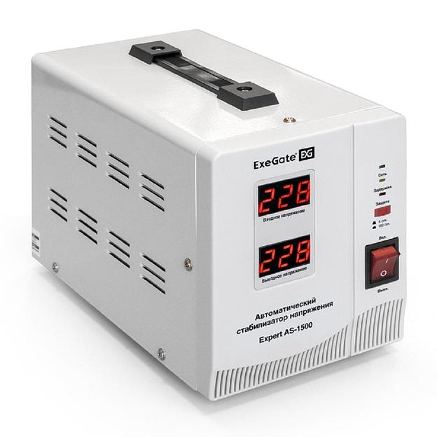 Exegate EX291722RUS Стабилизатор напряжения ExeGate Expert AS-1500 (1500ВА, вход 140...260В, двойная цифр. индикация вход/вых. напряжения, выход 220В±8%, КПД 98%, 5 уровней защиты, задержка, метал. ко фото 1