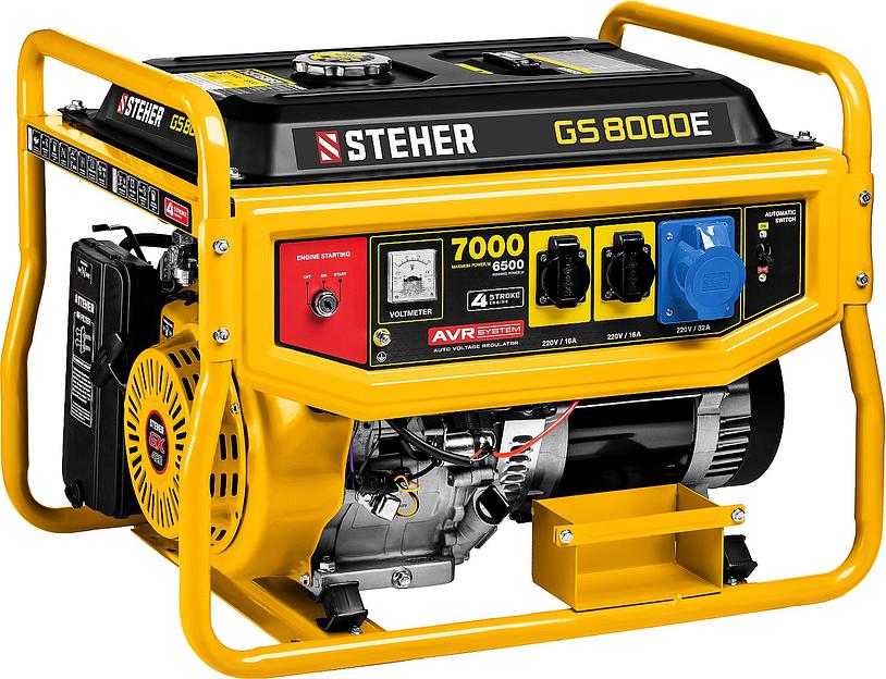 STEHER 7000 Вт, бензиновый генератор с электростартером (GS-8000E) фото 1
