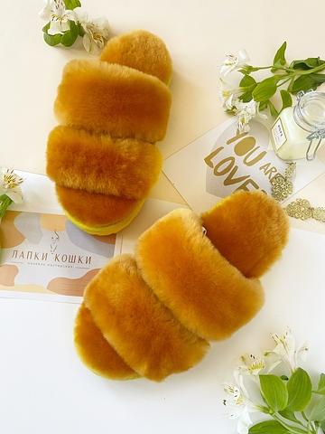 Женские меховые тапочки с параллельными шлейками фото 7