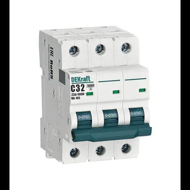 Выключатель автоматический модульный 3п C 32А 10кА ВА-105 DEKraft 13180DEK фото 1