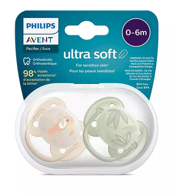 Пустышка ultra soft, попугай/листочки, 0-6 мес., 2 шт. Philips SCF091/07 фото 1