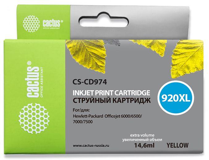 Картридж струйный Cactus CS-CD974 №920XL желтый (14.6мл) для HP DJ 6000/6500/7000/7500 фото 1