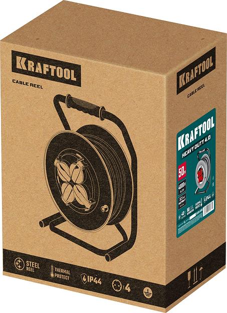KRAFTOOL HEAVY DUTY 4.0, КГ 3х2.5 50м 4000Вт IP44, силовой удлинитель на стальной катушке (55086-50) фото 6