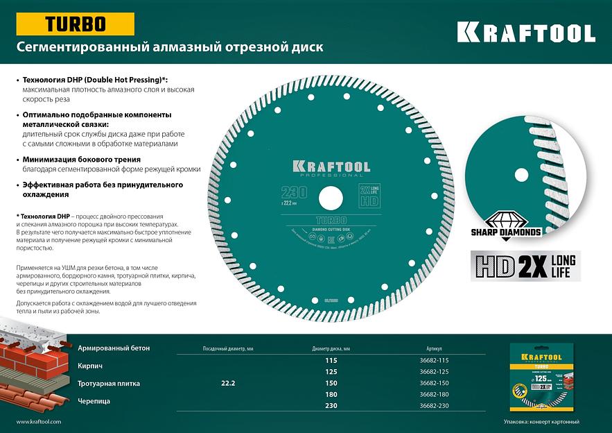KRAFTOOL Turbo, 150 мм, (22.2 мм, 10 х 2.4 мм), сегментированный алмазный диск (36682-150) фото 6