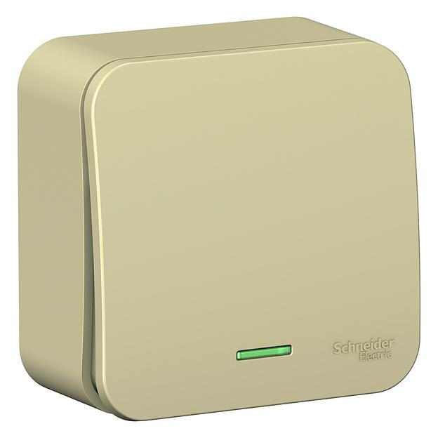 Выключатель BLANCA открытой установки одноклавишный (cх.1) с изолирующей пластиной и подсветкой, 10А, 250B, бежевый фото 1