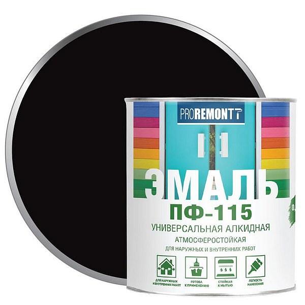 Эмаль ПФ-115 PROREMONTT Черный 0,9кг фото 1