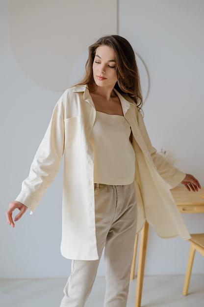 Рубашка удлинённая молочного цвета ОПТ фото 2