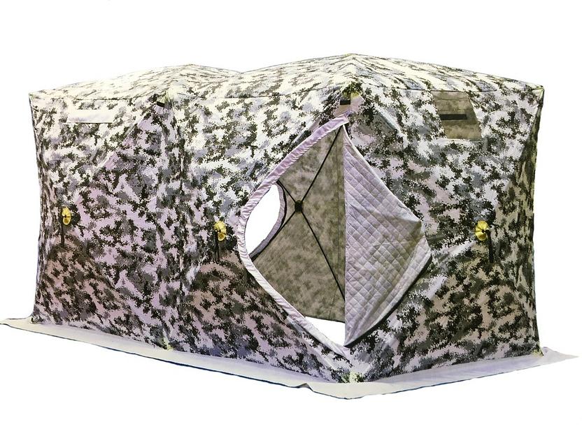 Недорогая зимняя палатка куб 4 Дубль, 400х200х220 см. камуфляж фото 1