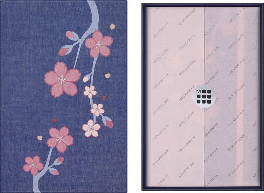 Блокнот Moleskine LIMITED EDITION SAKURA LESU08QP060BOX Large 130х210мм обложка текстиль 176стр. линейка твердая обложка подар.кор. синий 2025 фото 4