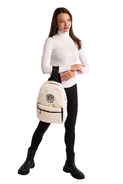 Меховой рюкзак на молнии из овечьей шерсти, ваниль опт фото 4