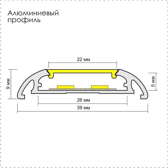 Накладной 39х9 мм скругленный алюминиевый профиль для светодиодной ленты фото 3