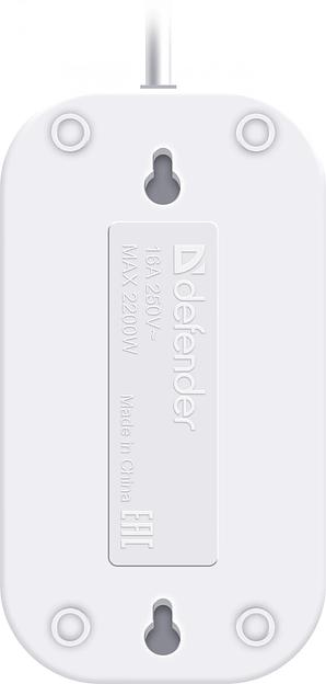 Сетевой удлинитель Defender B220 2м (2 розетки) белый (пакет ПЭ) фото 3