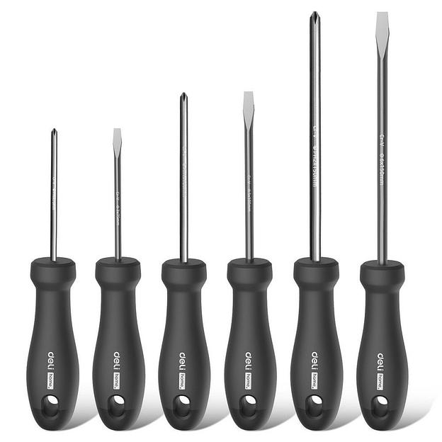 Набор отверток "Home Series Black" Deli HT1006 6шт SL3x75+SL5x100+SL6x150+PH0x75+PH1x100+PH2x150, эксклюзивный дизайн, рукоятка из высококачественного софттач пластика фото 1