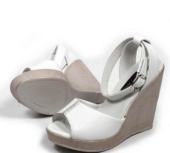 Босоножки женские из натуральной кожи на танкетке, арт.MT005 белый ОПТ фото 4