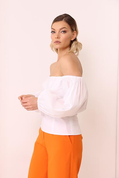 Блузка-топ с пышными рукавами, белая, опт фото 1