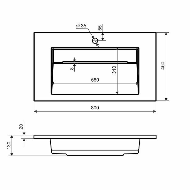 Раковина для ванной полувстраиваемая Uperwood Next 80 см, прямоугольная, белая фото 9