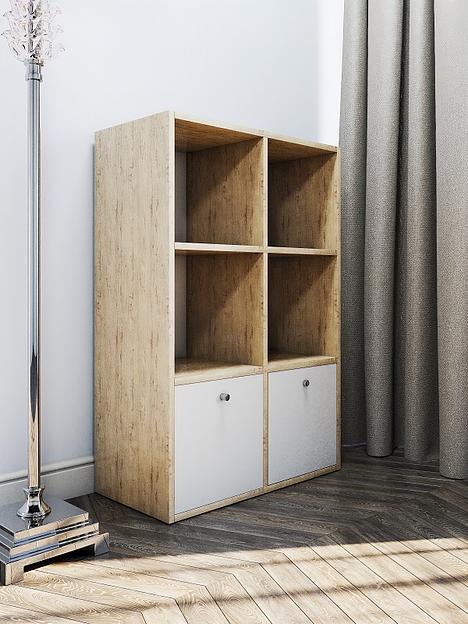 Стеллаж вертикальный с дверцами Wood&Stone «Малави» белый, дуб бунратти 62.8×31.2×93.4 см фото 5