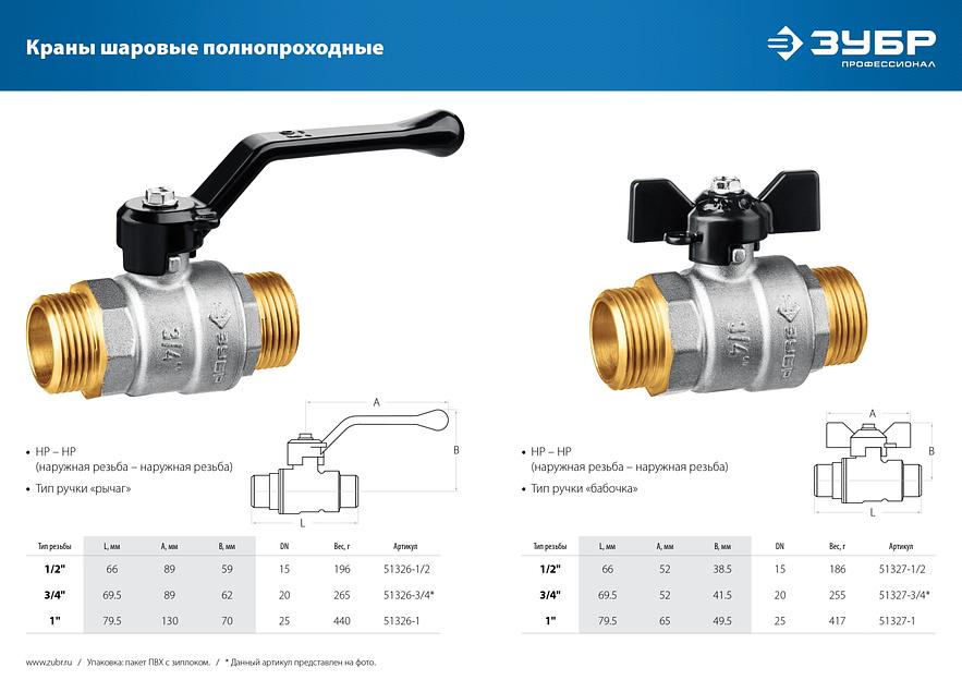 ЗУБР d 3/4″, ручка ″бабочка″, ″папа-папа″, полнопроходной шаровой кран (51327-3/4) фото 5