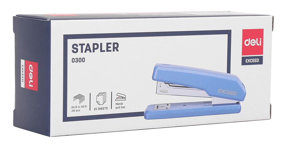 Степлер Deli E0300BLUE Exceed 24/6 26/6 (25листов) синий 100скоб металл/пластик коробка фото 5