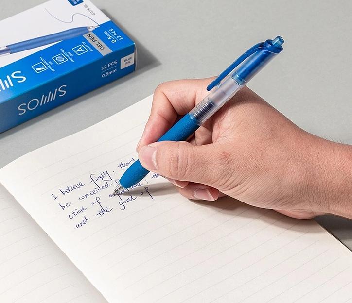 Ручка гелев. автоматическая Deli EG075-BL d=0.5мм син. черн. резин. манжета фото 2