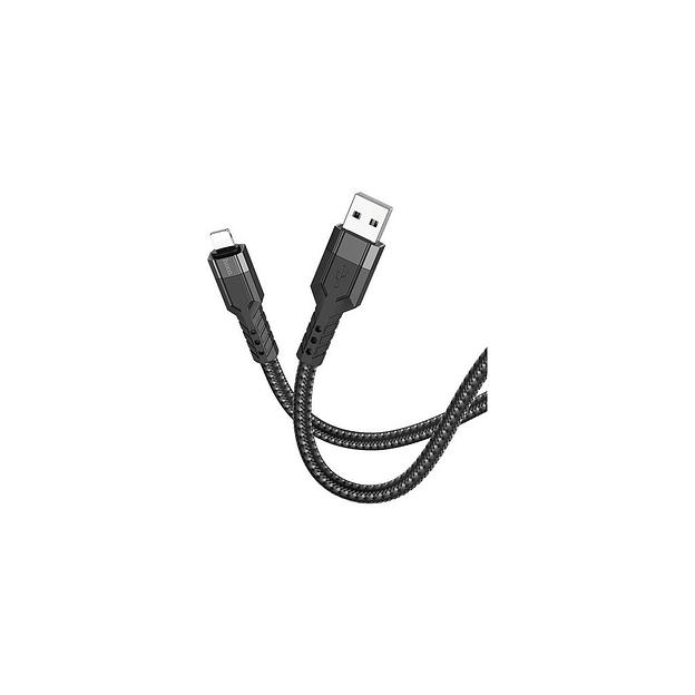 Кабель Hoco U110 iP, Lightning (m) - USB (m), 1.2м, в оплетке, 2.4A, черный фото 1