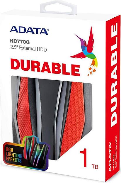 Внешний жесткий диск 1TB A-DATA HD770G, 2,5", USB 3.2, противоударный, водонепроницаемый, красный фото 1