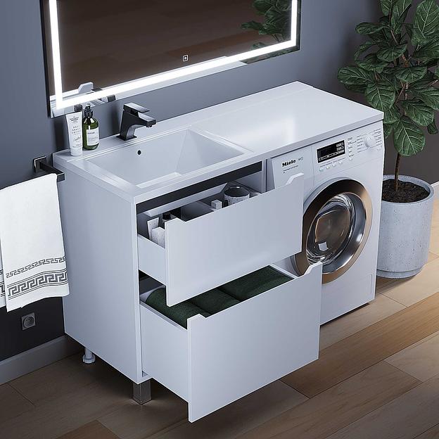 Тумба под стиральную машину Uperwood Tanos 60 см, напольная, белая/графит, 2 ящика фото 3