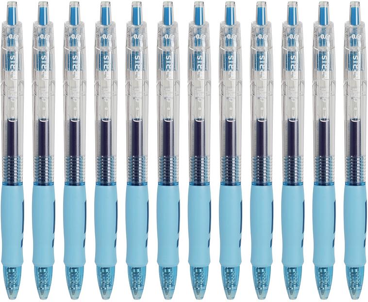 Набор ручек гелев. автоматическая Deli Arris (EG09-BL-P) прозрачный/голубой син. черн. кор.карт. (12шт) линия 0.7мм резин. манжета фото 4