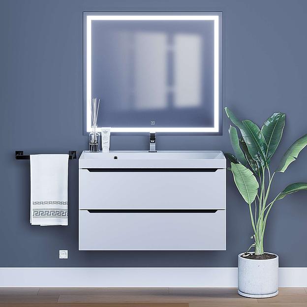 Тумба с раковиной для ванной Uperwood Tanos 90 см, подвесная, матовая, белая/графит фото 4