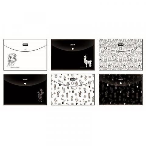 Папка-конверт на кнопке, А5, 180 мкм, до 20 л., 6 шт, ассорти, Attache Selection Llamas фото 1