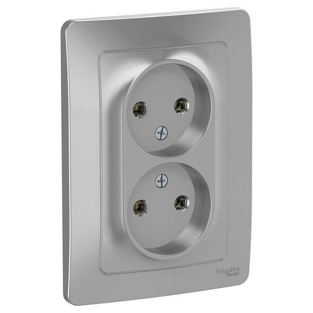 Systeme electric BLNRS000023 BLANCA С/У РОЗЕТКА двойная без заземления без штор., 16А, 250В, АЛЮМИНИЙ фото 1
