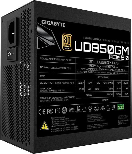 Блок питания Gigabyte ATX 850W GP-UD850GM GP5 80+ gold 24+2x(4+4) pin APFC 120mm fan 8xSATA Cab Manag RTL фото 3